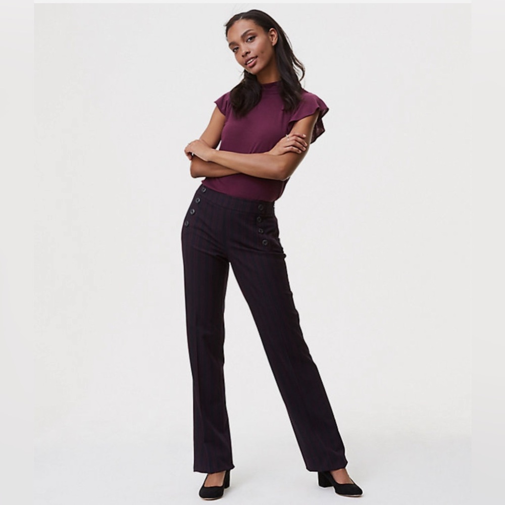 ANN TAYLOR LOFT Forever Navy Sailor Stripe Trousers‎ Pants Julie Fit Size 6